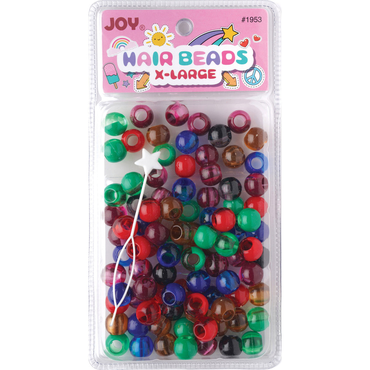 Joy Round Plastic Beads XL Two Tone Dark Vivid Assorted pack with 100 large colorful two-tone hair beads.
