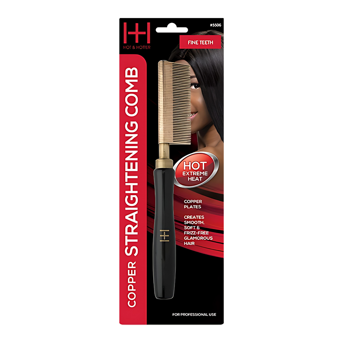 Hot & Hotter Thermal Straighten Comb Fine Teeth Copper Plate black and gold hair straightener comb for smooth hair