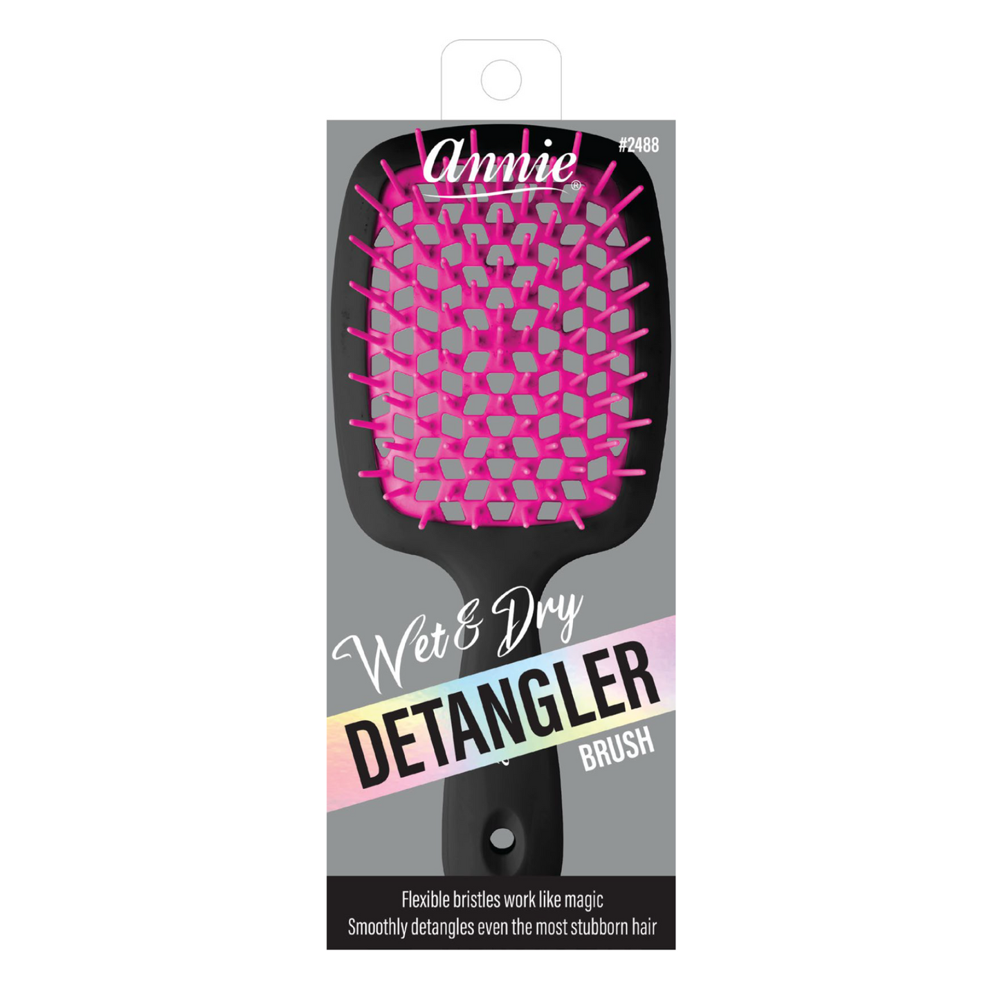 Annie Wet & Dry Detangling Hair Brush Black with flexible bristles for easy detangling on all hair types, wet or dry.