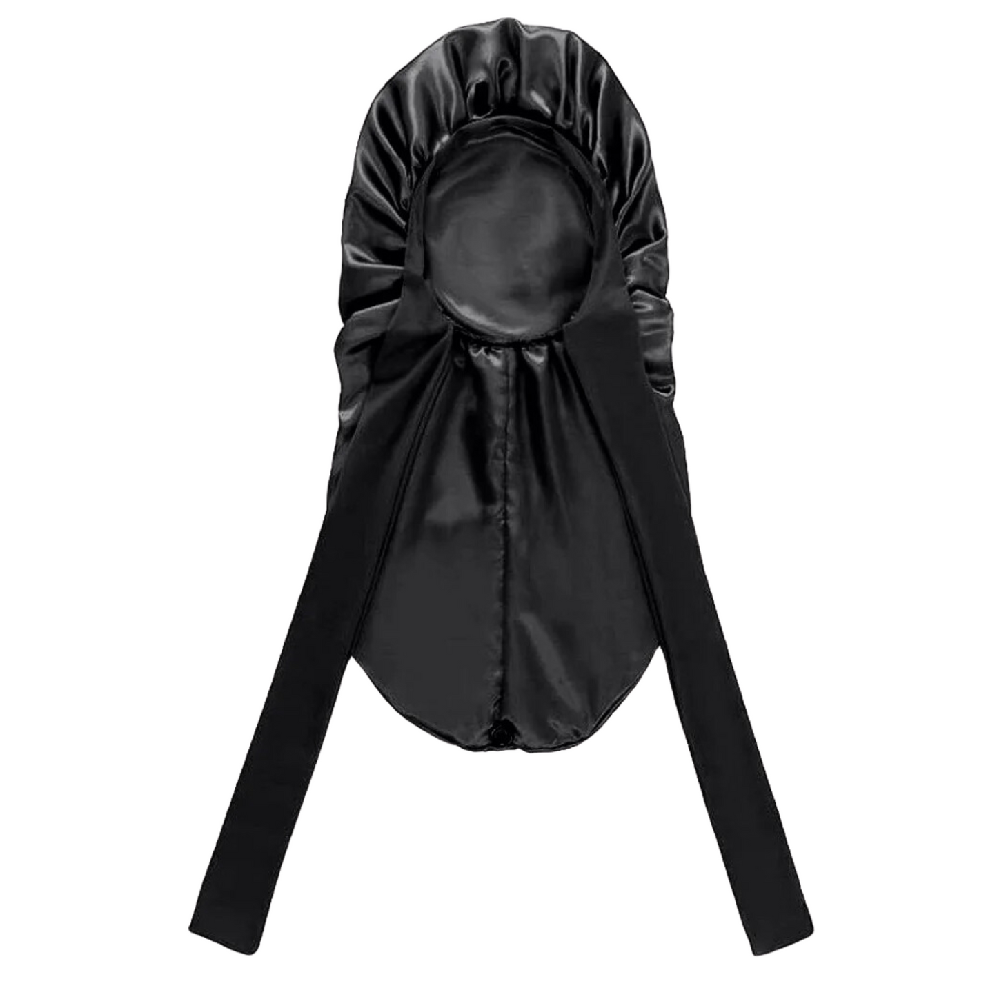 Ms. Remi Silky Wide Edge Strap Day & Night Cap Braid Black in silky satin with wide soft headband for hair protection