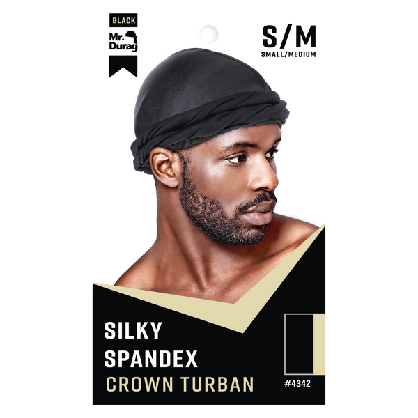 Mr. Durag Silky Spandex Crown Turban S/M, Black