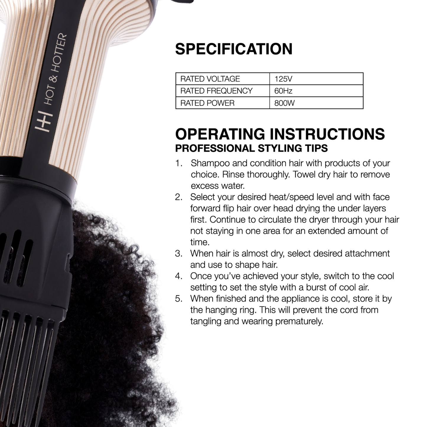 Hot & Hotter Turbo 4000 Ceramic Handless Hair Dryer in Gold with ceramic ionic tech and 3 speed settings.