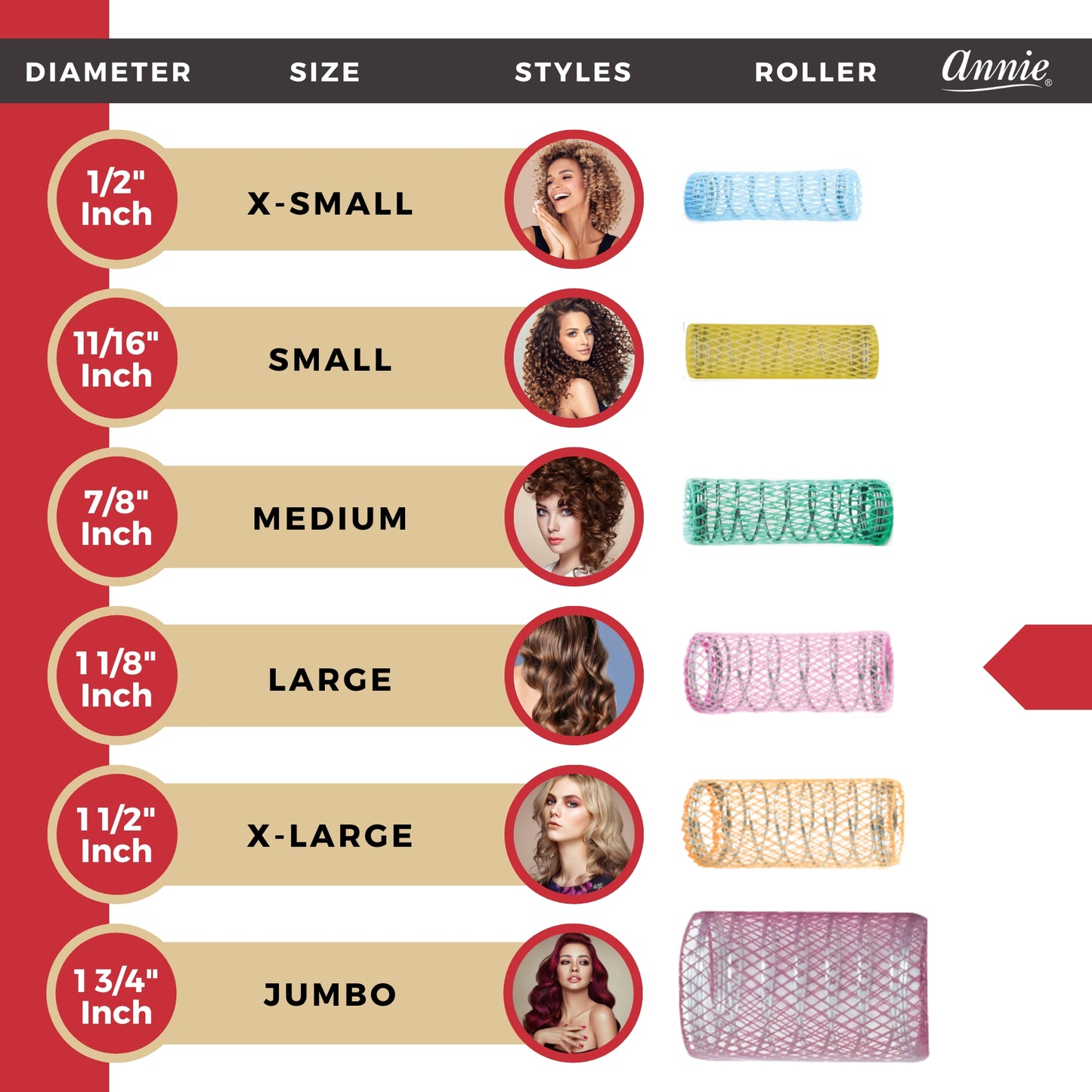 Annie International:Annie Wire Mesh Rollers Large 1 1/8in, 12 Count Hair Curlers, Pink