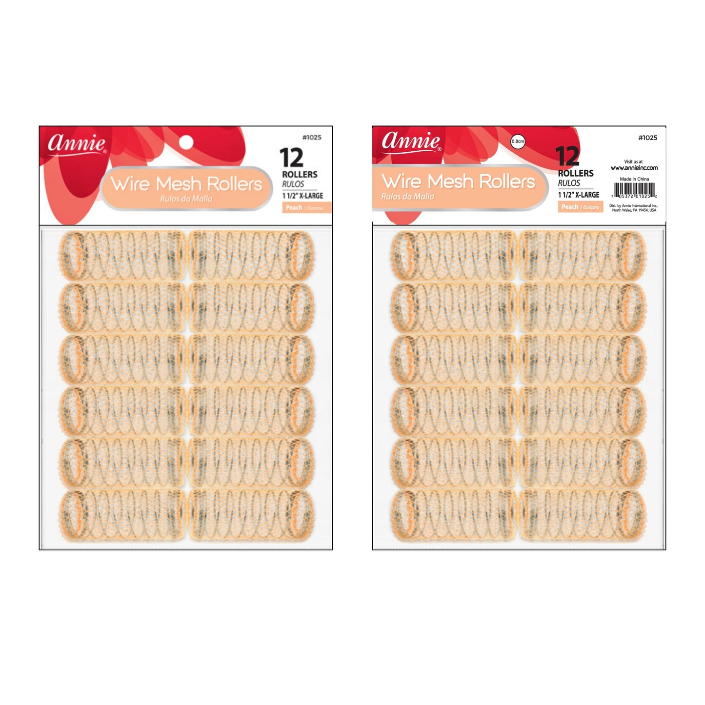 Annie International:Annie Wire Mesh Rollers X-Large 1 1/2in, 12 Count Hair Curlers, Peach