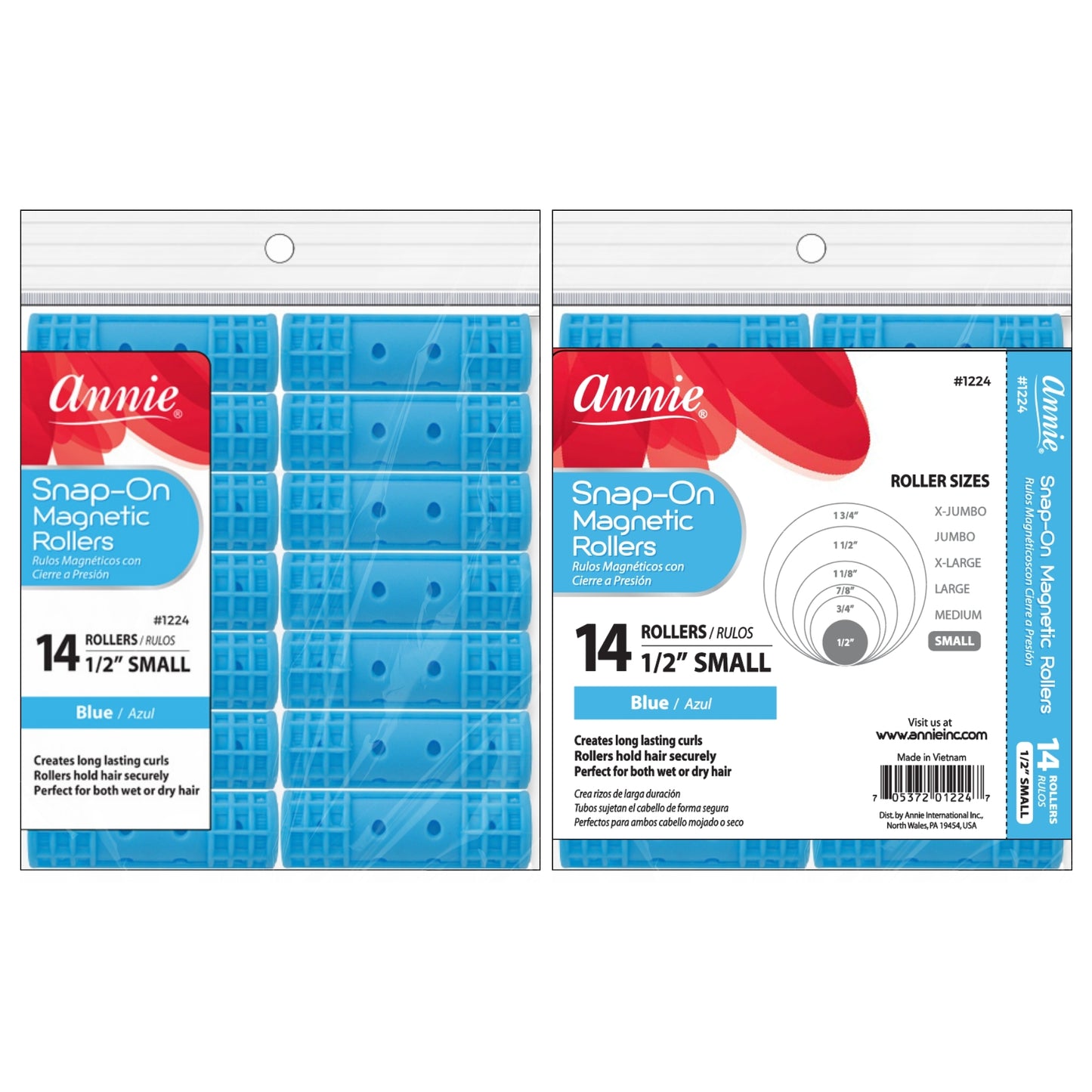 Annie International:Annie Snap-On Magnetic Rollers 1 1/2in, 14 Count Small Hair Curlers, Blue