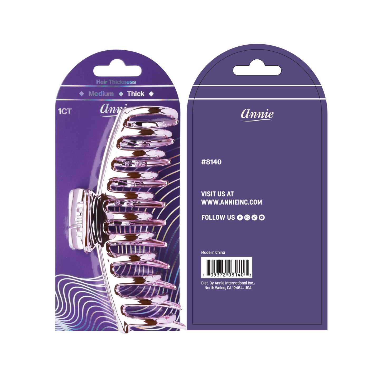 Annie Shiny Large Bone Jaw Clip 13cm pink metallic hair clip stylish durable plastic 1 count packaging view