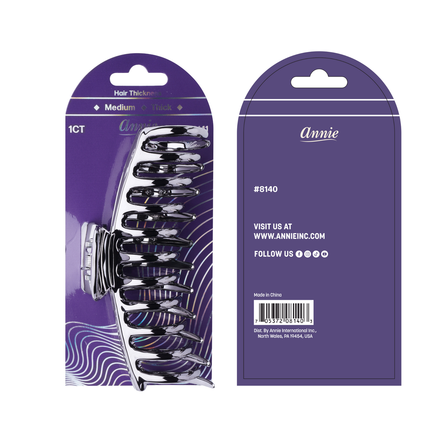 Annie Shiny Large Bone Jaw Clip 13cm silver metallic hair clip durable and stylish for medium to thick hair