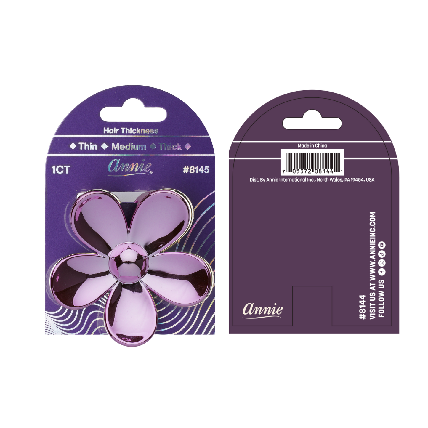 Annie Shiny Floral Jaw Clip 7.5cm rose gold metallic hair clip with floral broach barrette design in stylish shiny finish