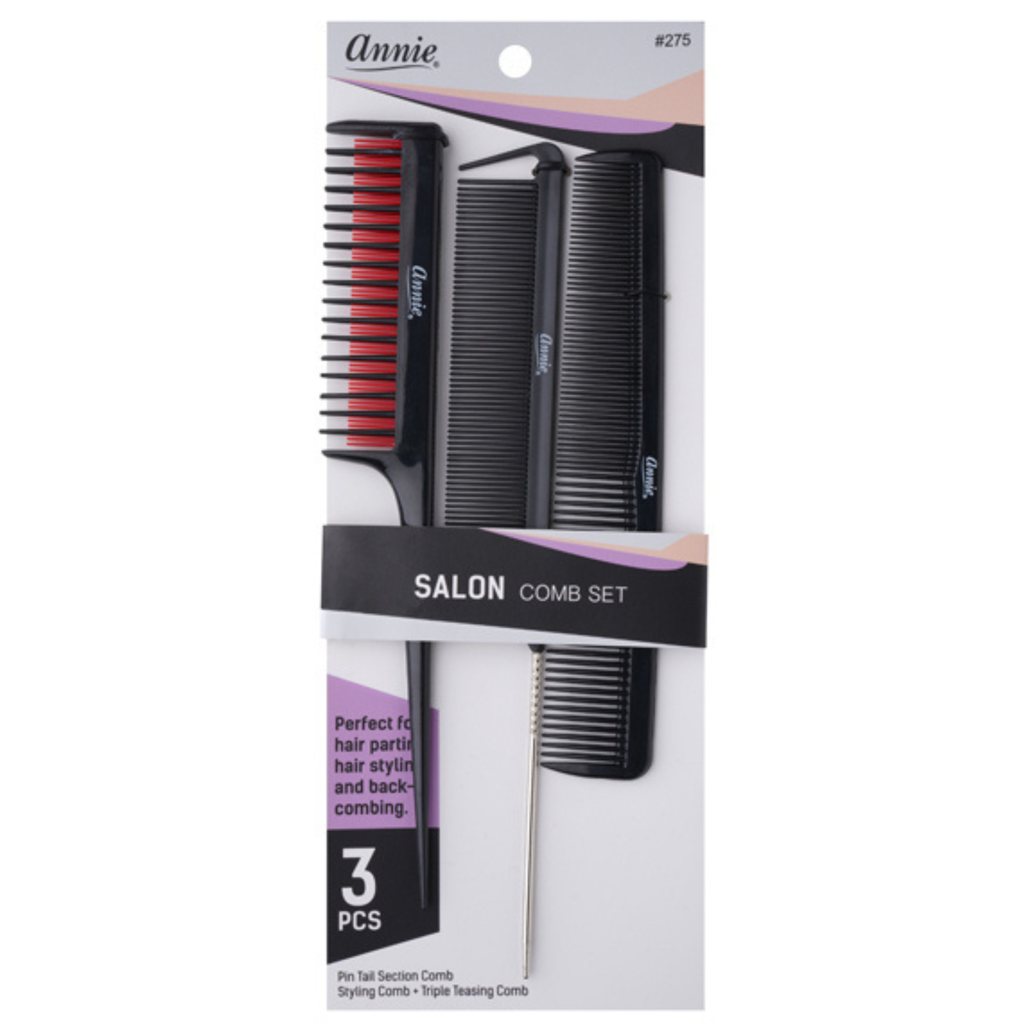 Annie Salon Essential Comb Set, 3 Count, Black