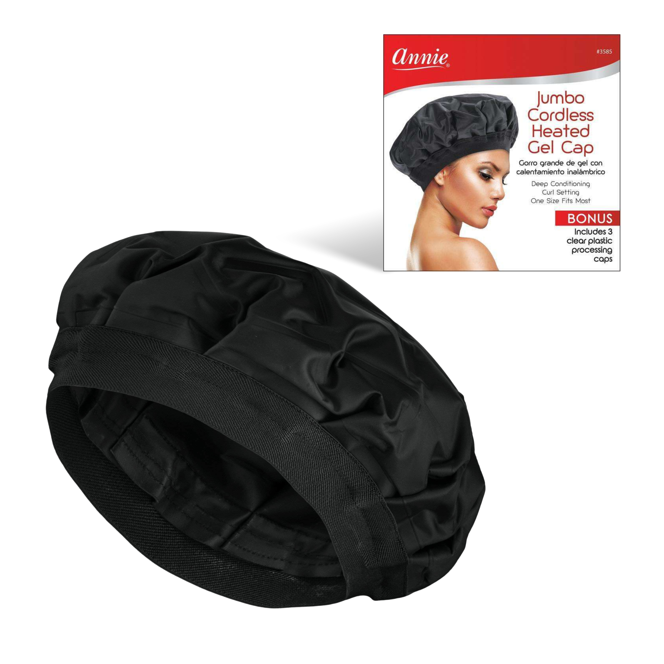 Annie Jumbo Cordless Heated Gel Cap, 1 Count, Black – Annie