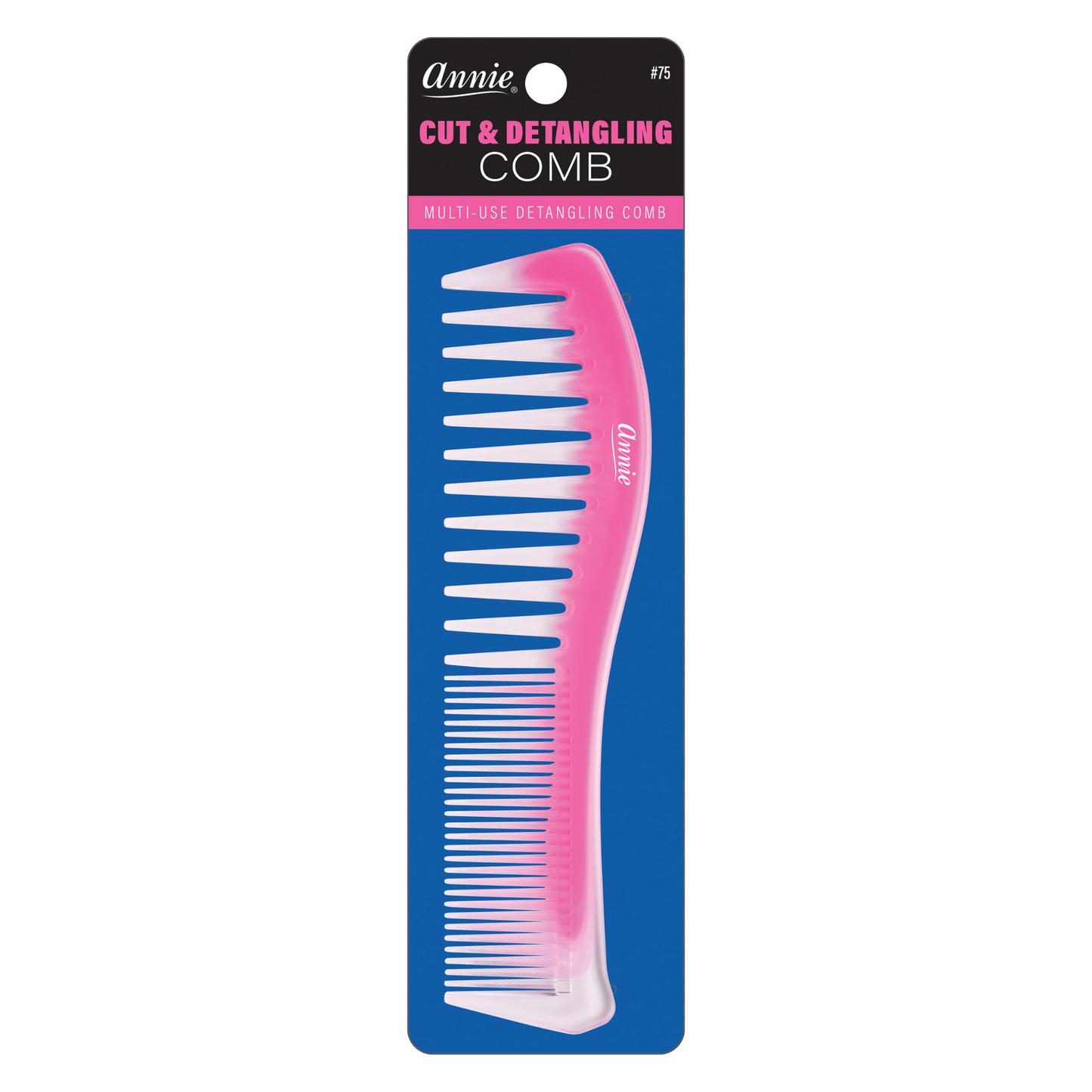 Annie Cut & Detangle Comb Transparent Assorted pink and blue comb for easy detangling and cutting various hair types.