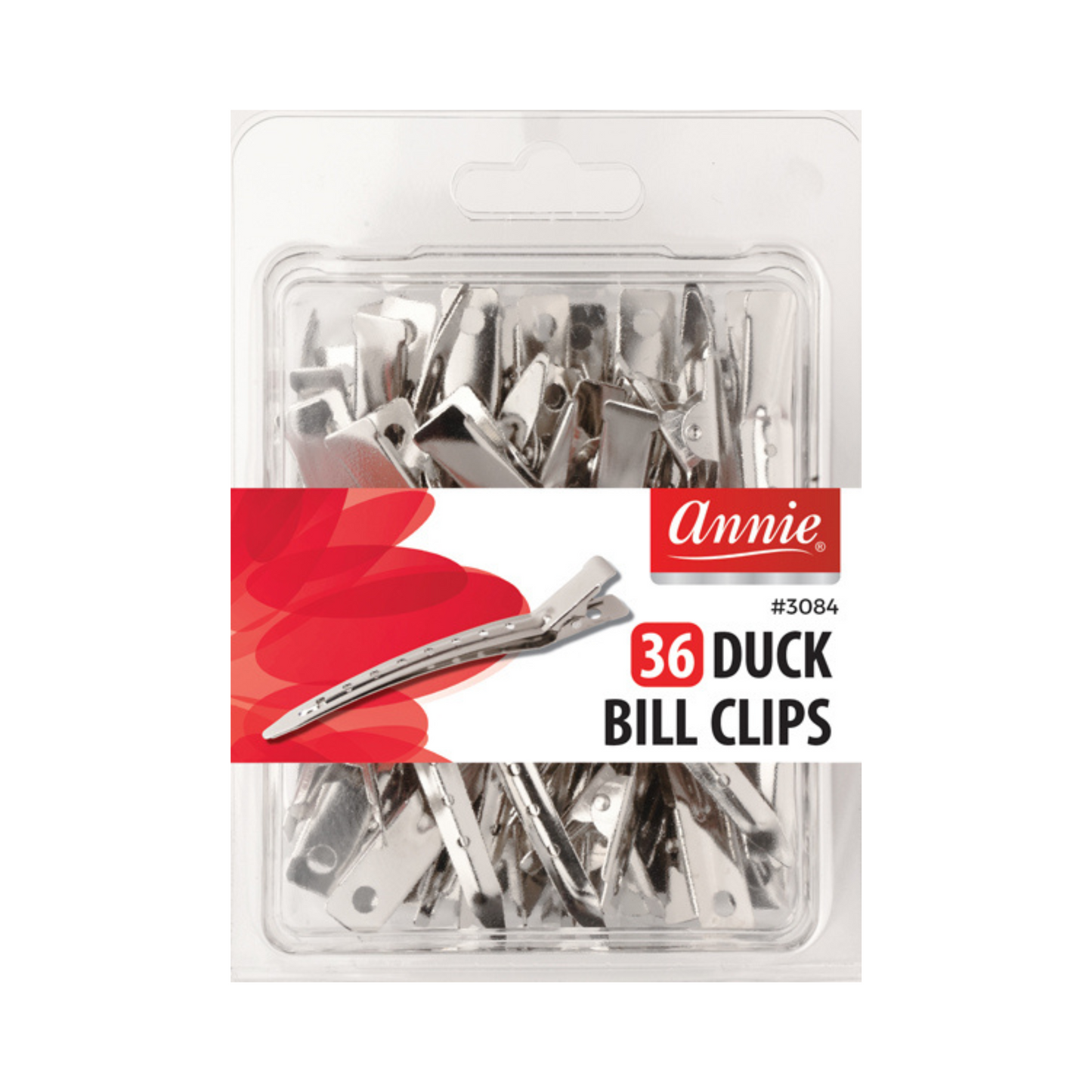 Annie Duck Bill Clips 36 Count metal hair clips in silver for durable hair styling and secure hold.