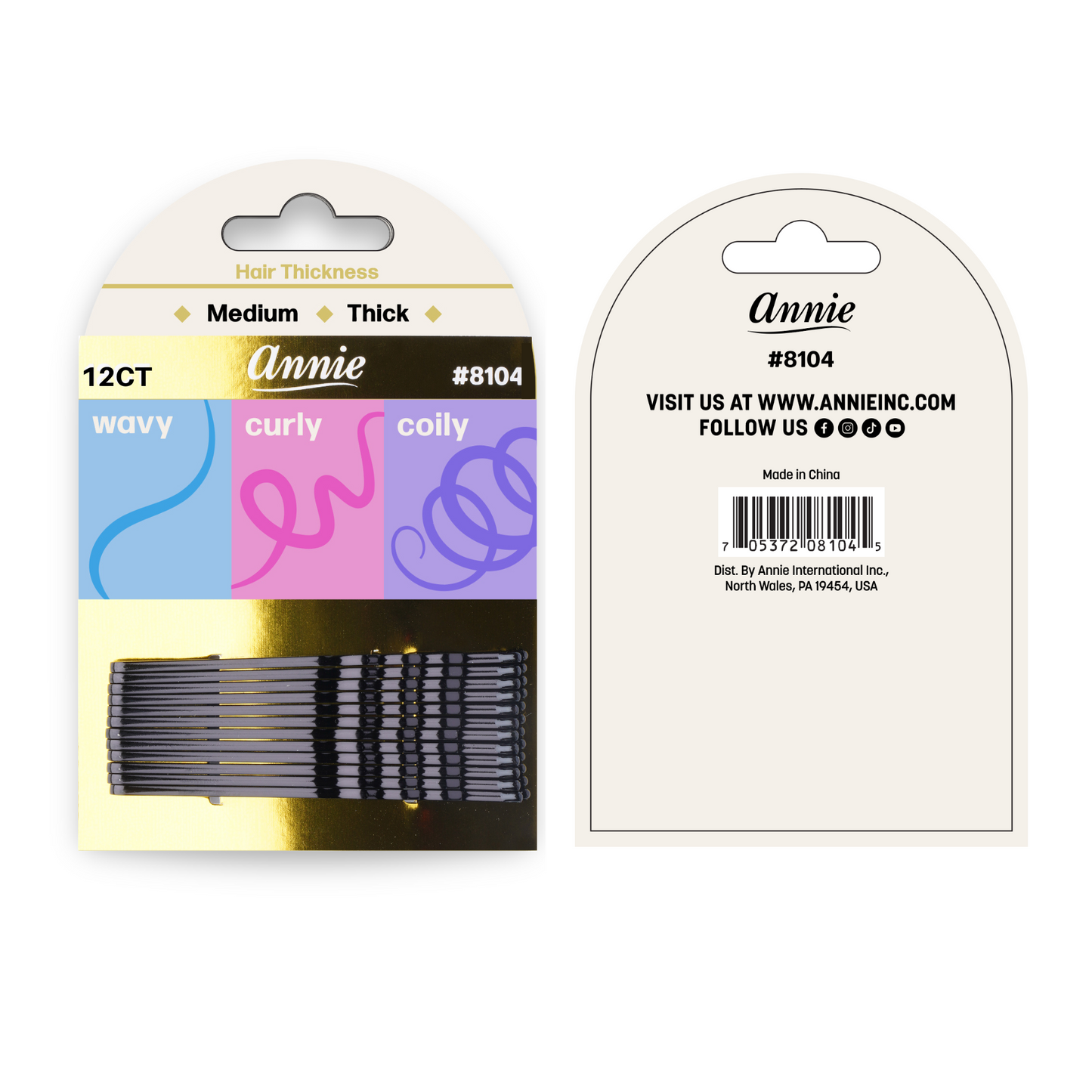 Annie Extra Jumbo Curved Bob Pin 7cm 12 Count black hair pins for wavy curly coily medium thick hair