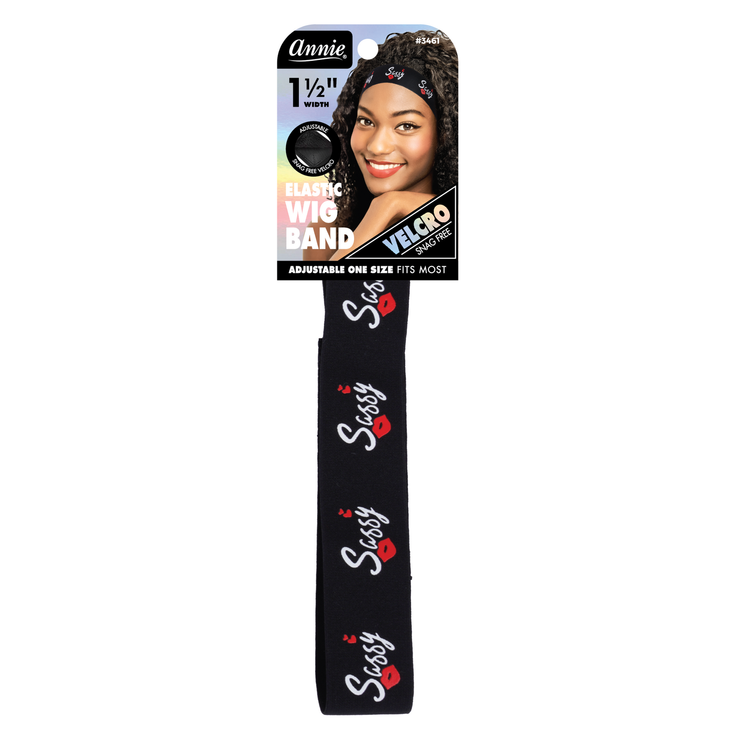 Annie Patterned Elastic Wig Band 1 1/2in with adjustable Velcro, stylish and perfect for wigs, sports, and everyday wear.