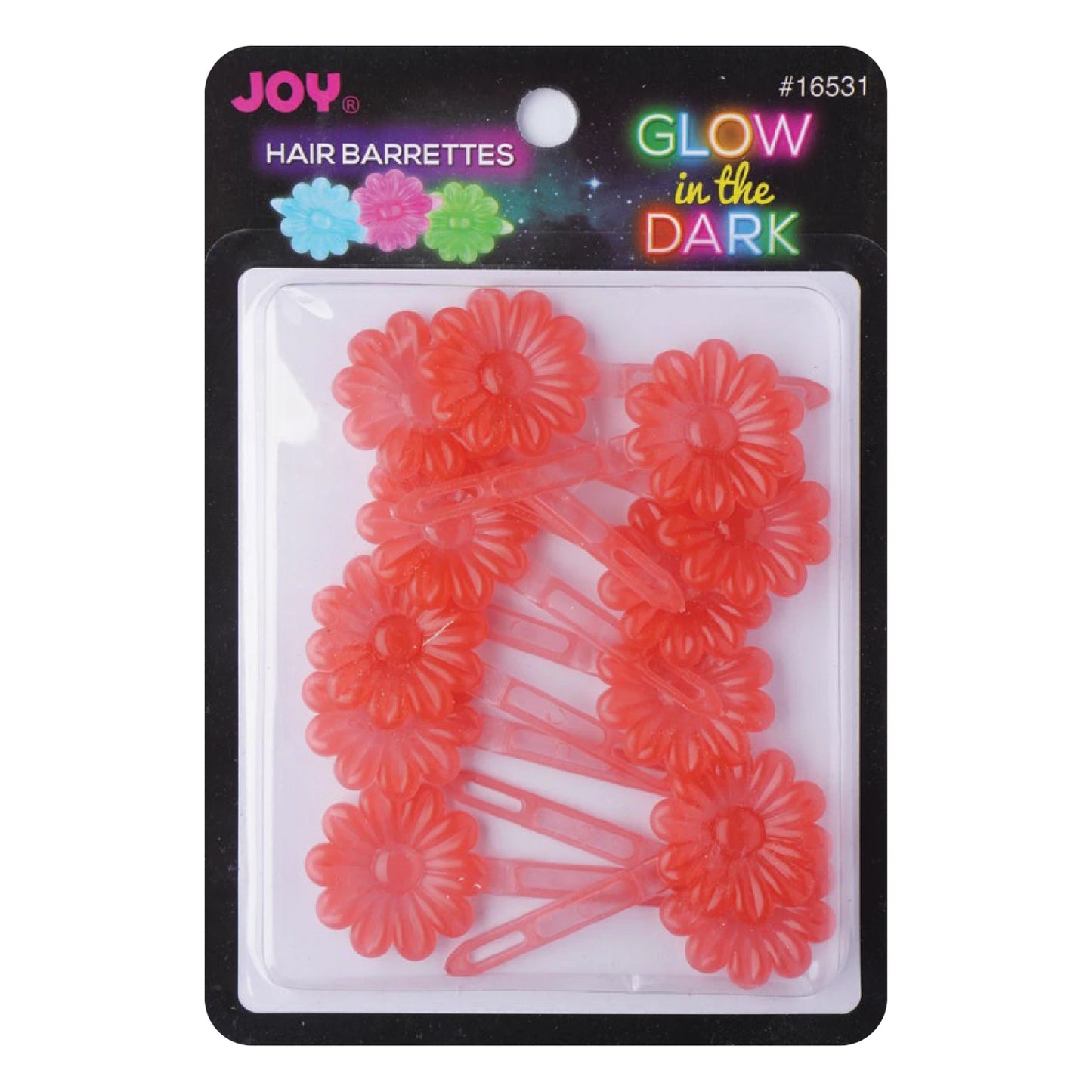Joy Barrettes Glow-in-the-Dark Red Daisy Hair Clips Joy