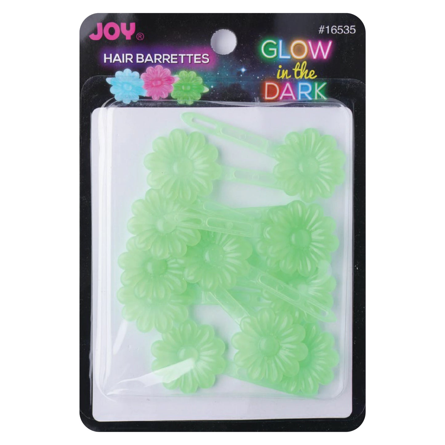 Joy Barrettes Glow-in-the-Dark Green Daisy Hair Clips Joy