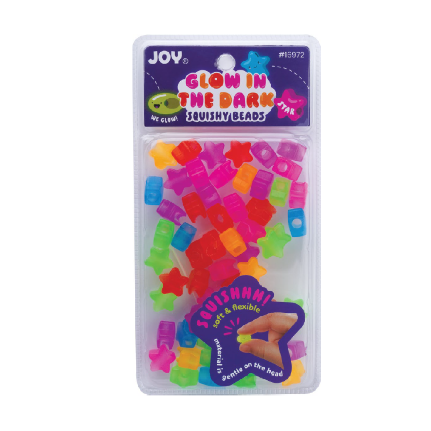 Joy Star Squishy Beads Large Package, 60 Pieces, Glow-In-The-Dark Mixed Colors