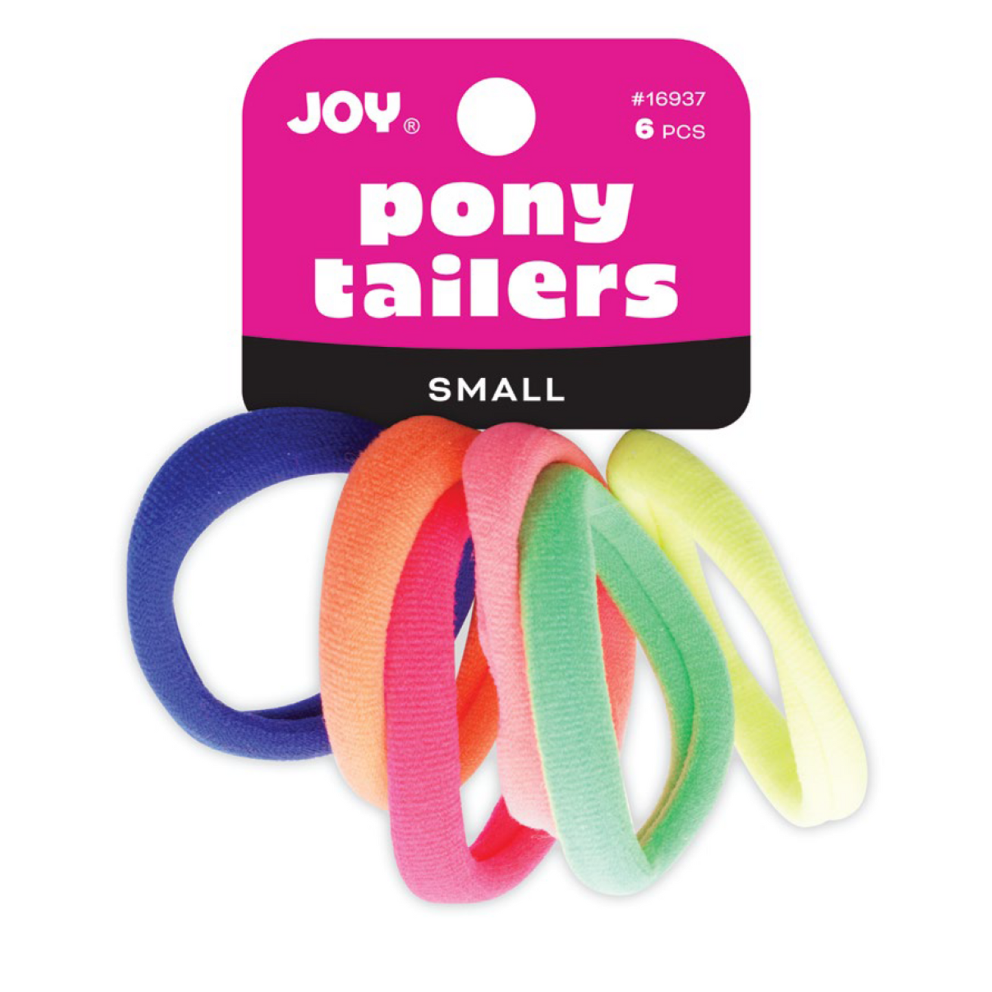 Joy Soft Ponytailers Small 6 Count gentle kids' hair ties in assorted neon colors, soft and stretchy.