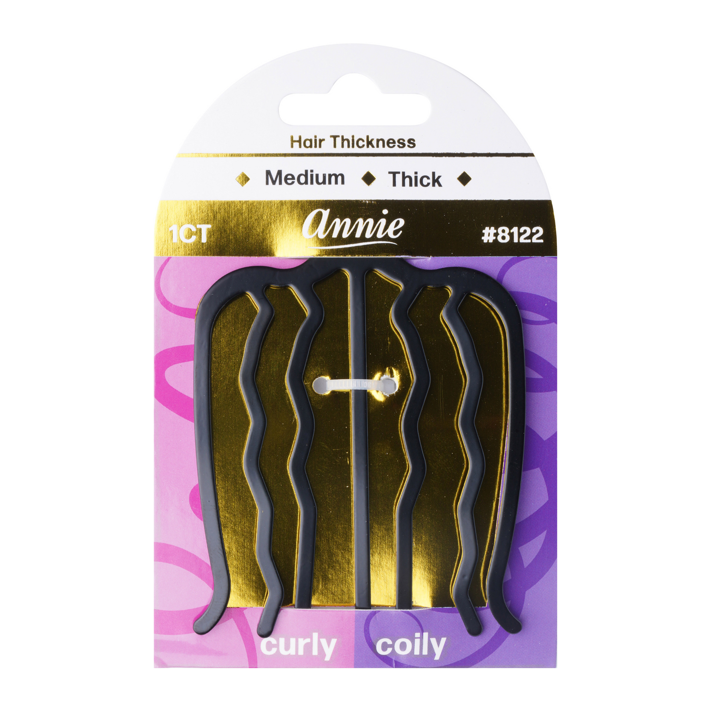Annie medium black hair fork pin for medium to thick curly and coily hair, secure and stylish hair accessory.