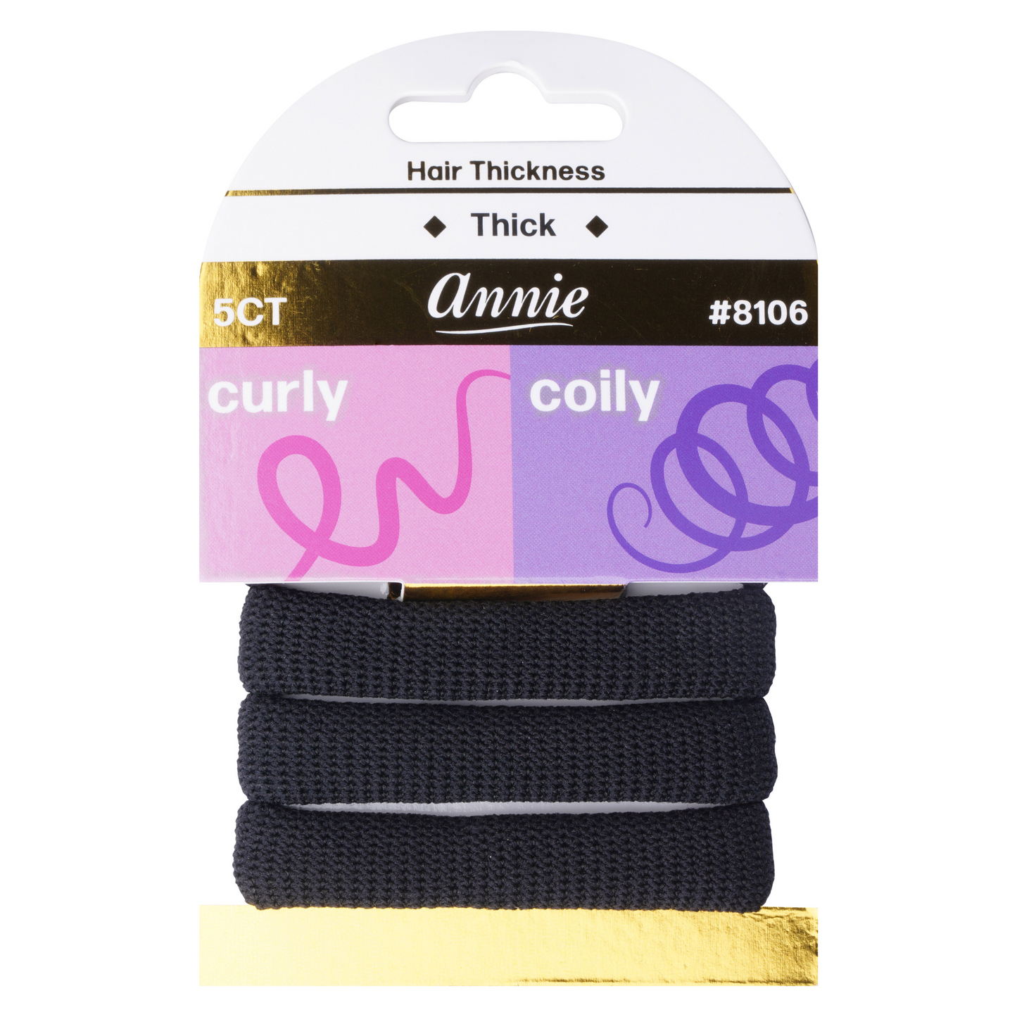 Annie Thick Hair Ponytailers 5 count in black, designed to hold thick, curly, and coily hair without damage.