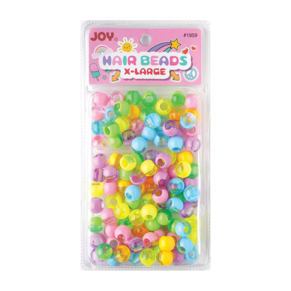 Joy Round Plastic Beads XL Two Tone Pastel Assorted colorful large plastic beads for hair braiding and crafting.