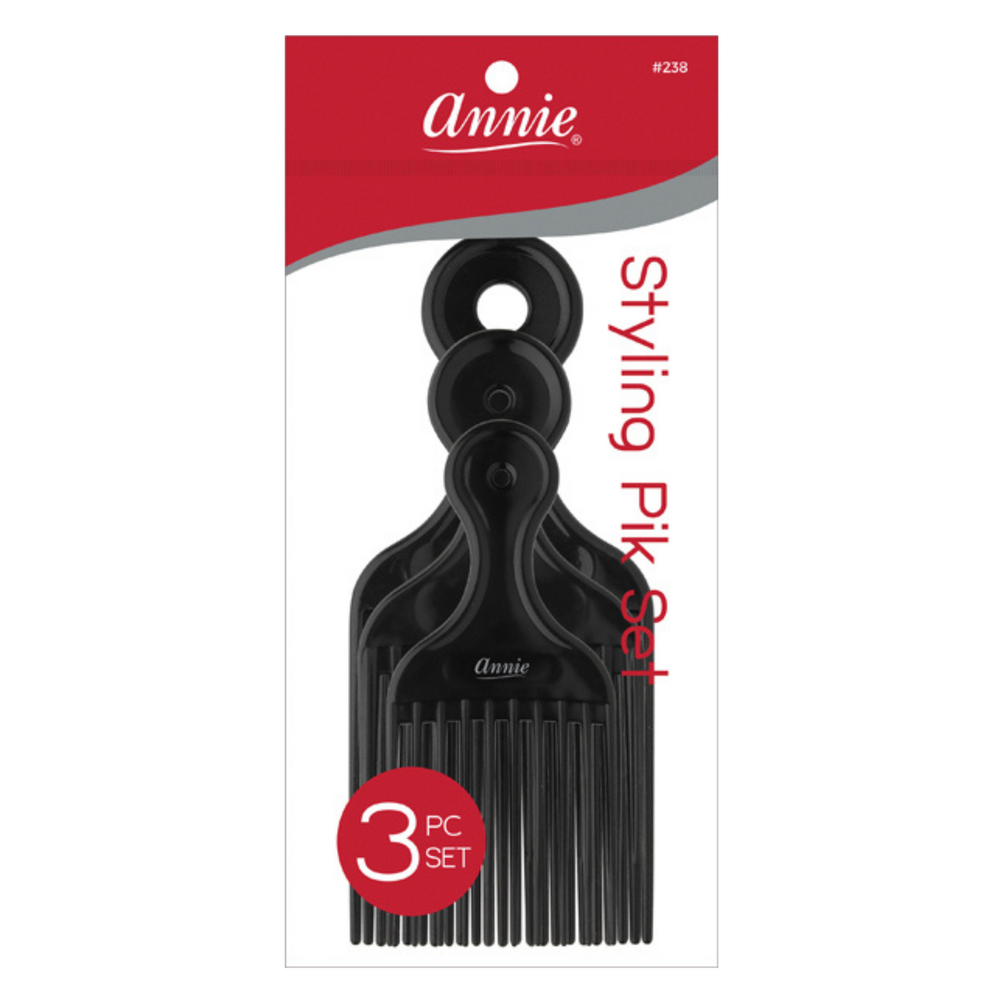 Annie Styling Plastic Pik Short Medium Long 3Ct Black hair picks perfect for afro and textured hair styling.