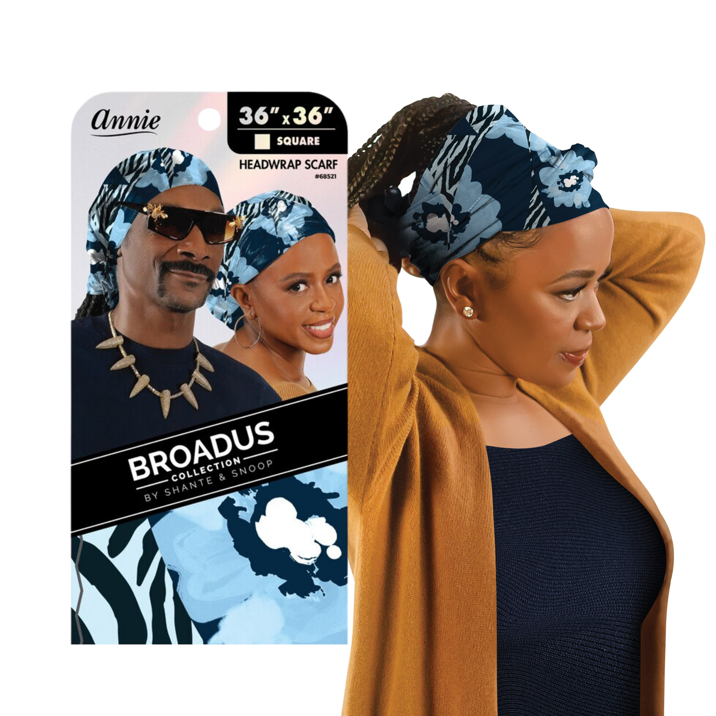 Broadus Collection floral zebra print head scarf by Shante & Snoop Dogg, 36x36 inch silky smooth square wrap.