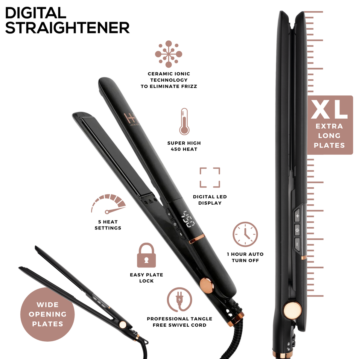Hot Hotter Extra Long Ceramic Digital Flat Iron 1 Inch Annie International Inc