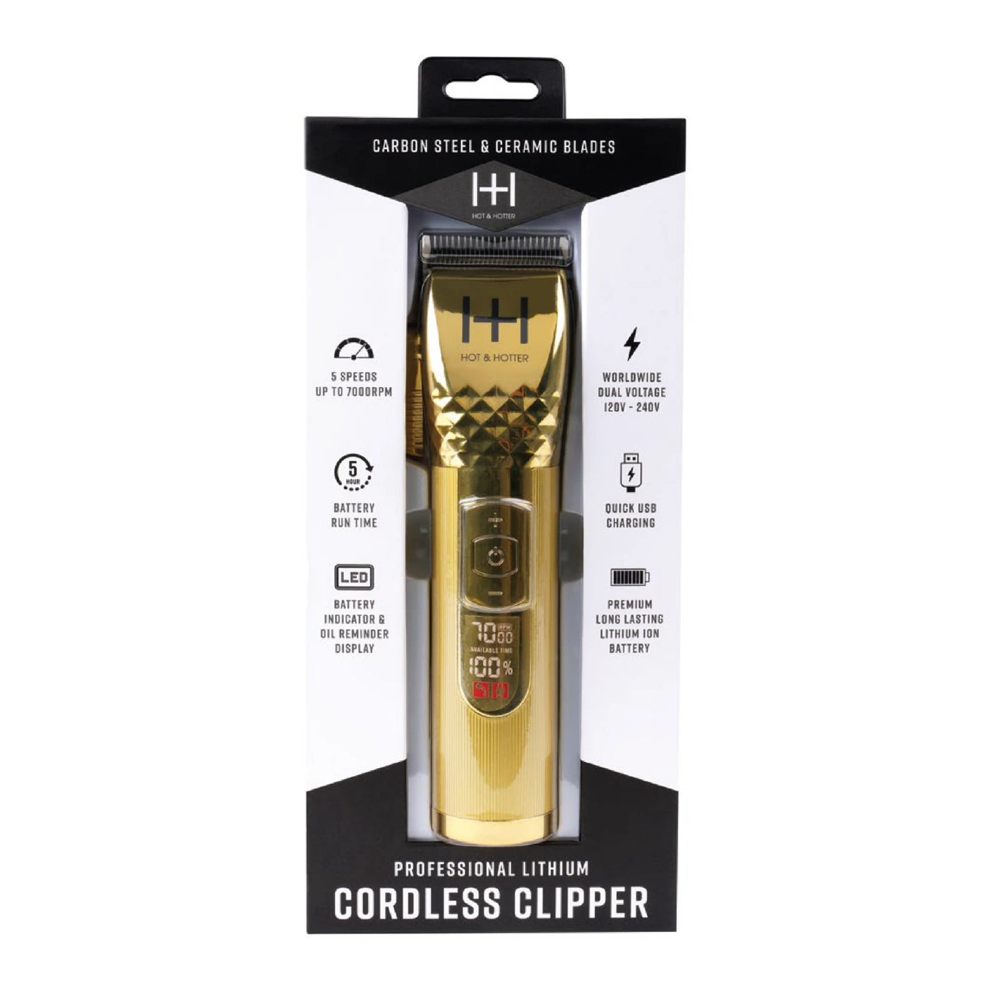 Hot & Hotter Professional Lithium Cordless Clipper Gold Hair Clipper Hot & Hotter