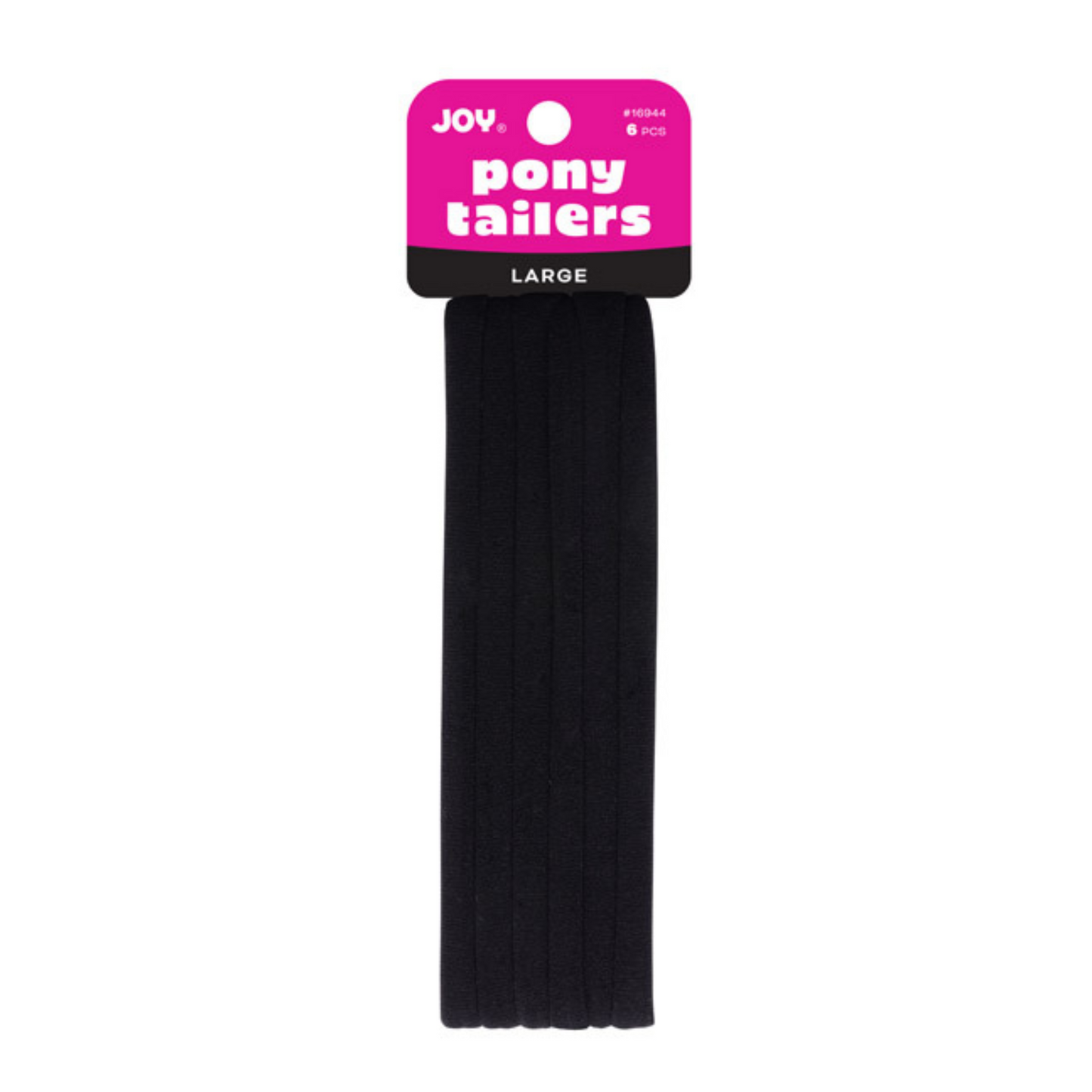 Joy Soft Ponytailers Large, 6 Count Gentle Kids' Hair Ties in Black, durable and soft for all hair types.