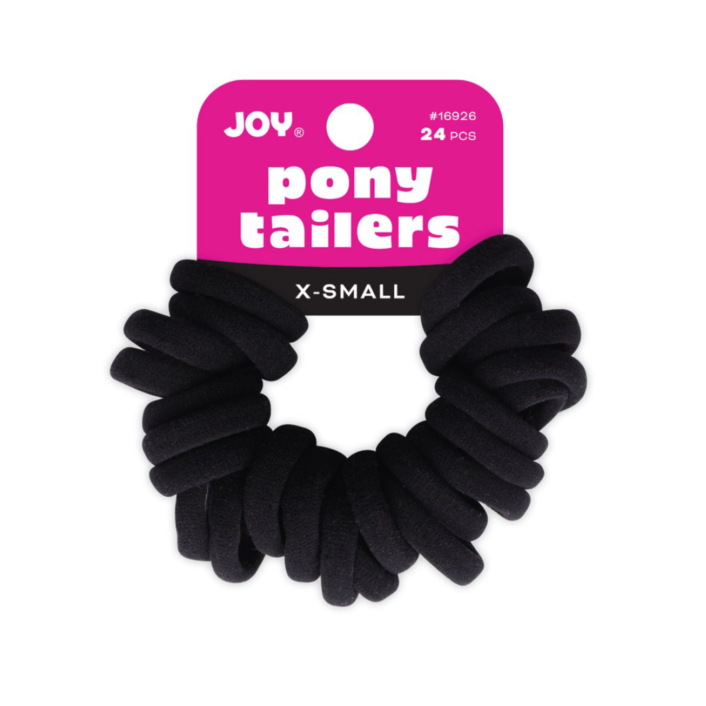 Joy Soft Ponytailers X-Small 24 Count black hair ties gentle, durable, stretch, and snag-free for kids' hair.