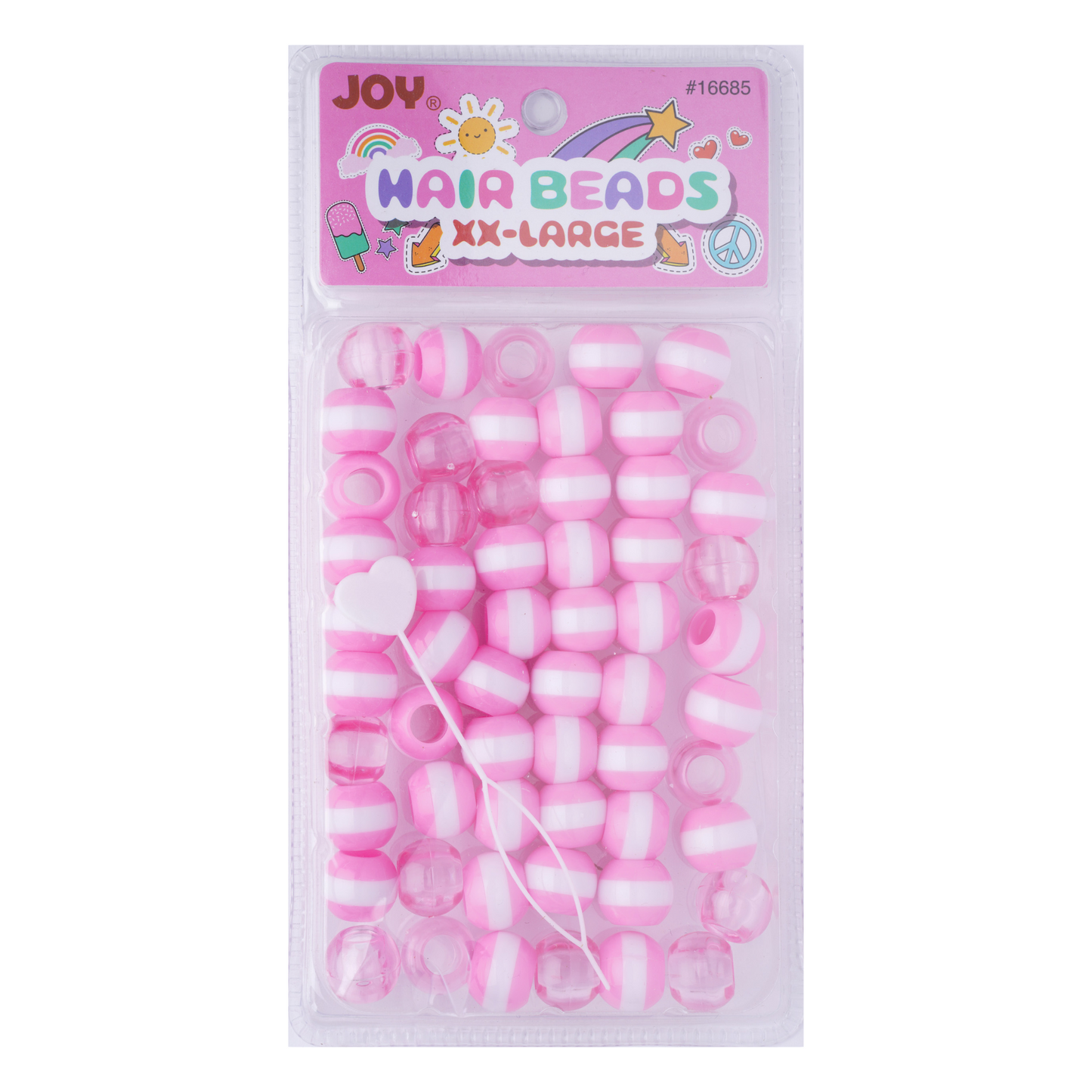 Joy Round Beads XXLarge Size Large pkg Pink Stripe Clear Pink Mix for trendy and funky hairstyles.
