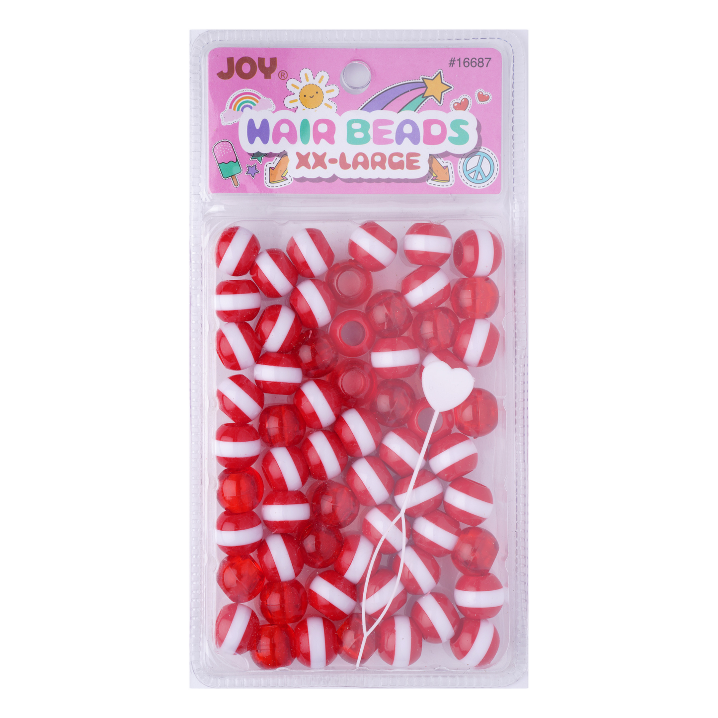 Joy Round Beads XXLarge Size Large pkg Red Stripe Clear Red Mix funky striped beads for trendy braids and unique style.