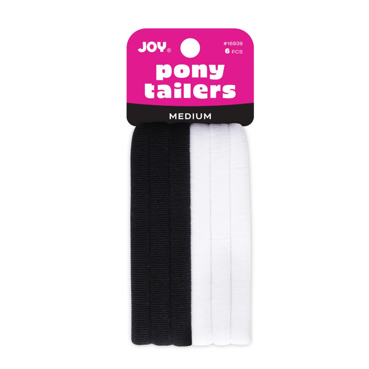 Joy Soft Ponytailers Medium 6 Count black and white gentle kids' hair ties, durable and soft on all hair types