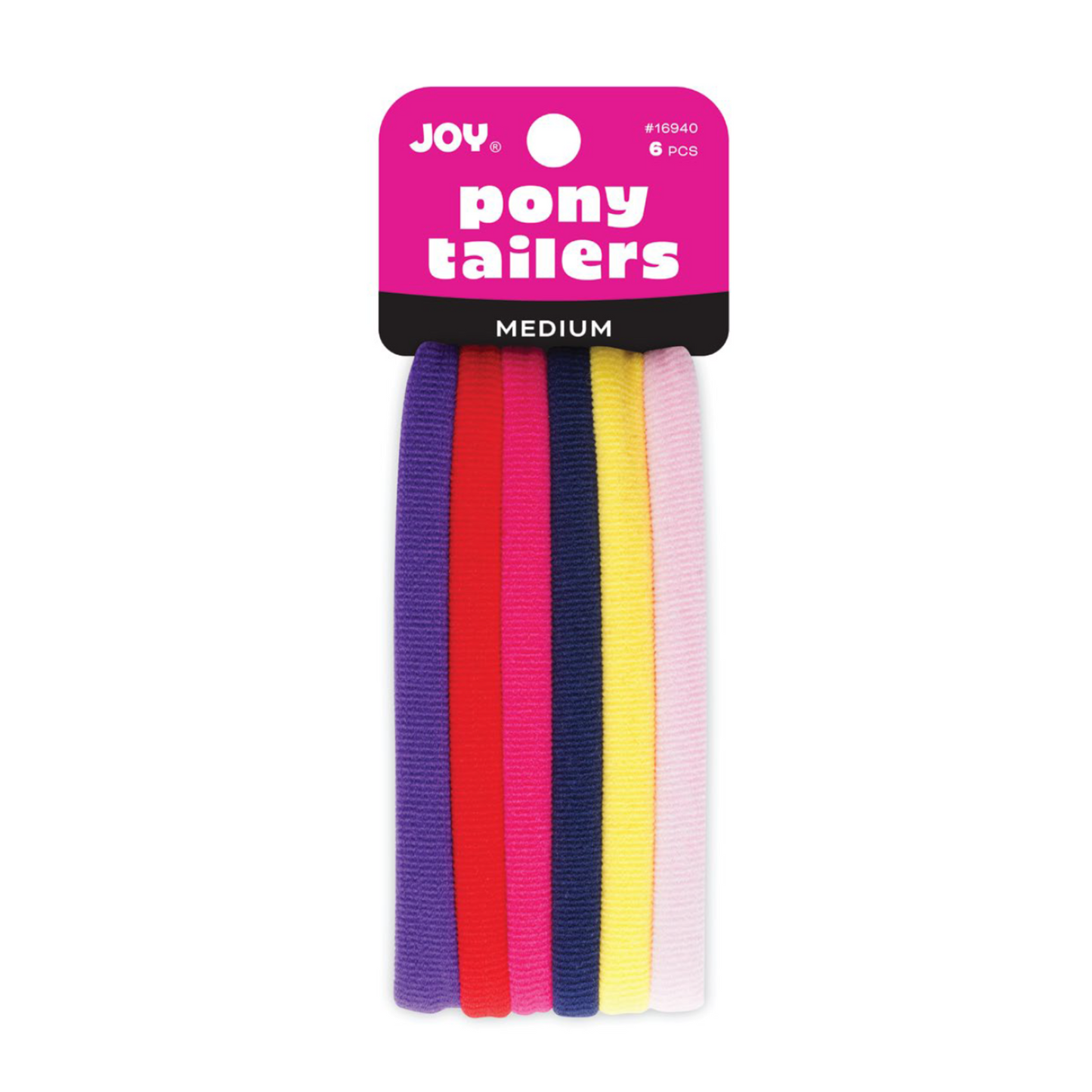 Joy Soft Ponytailers Medium 6 Count gentle kids' hair ties in assorted colors, soft and durable for all hair types.
