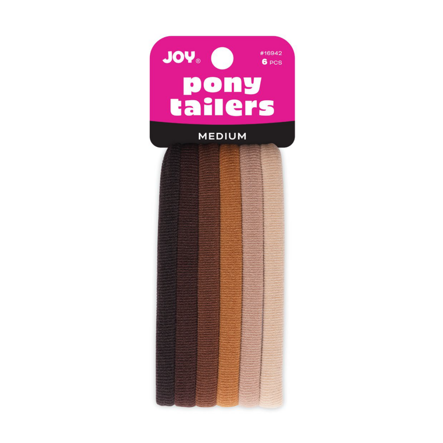 Joy Soft Ponytailers Medium, 6 Count Gentle Kids' Hair Ties in assorted brown, soft and stretchy, no snag.
