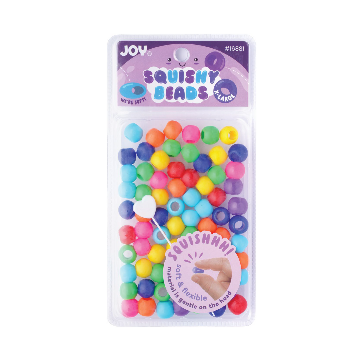 Joy Round Squishy Beads XL Size, 80 Count multicolor soft, lightweight hair beads for kids braids and dreadlocks.