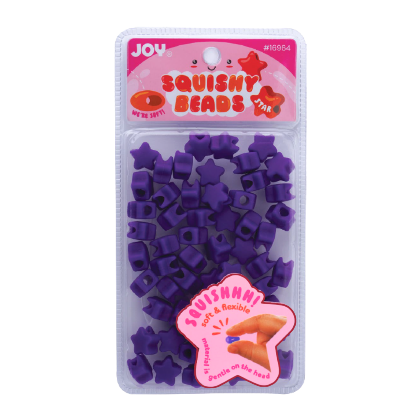 Package of 60 large purple star-shaped soft and flexible squishy beads for braids and locs hair accessories
