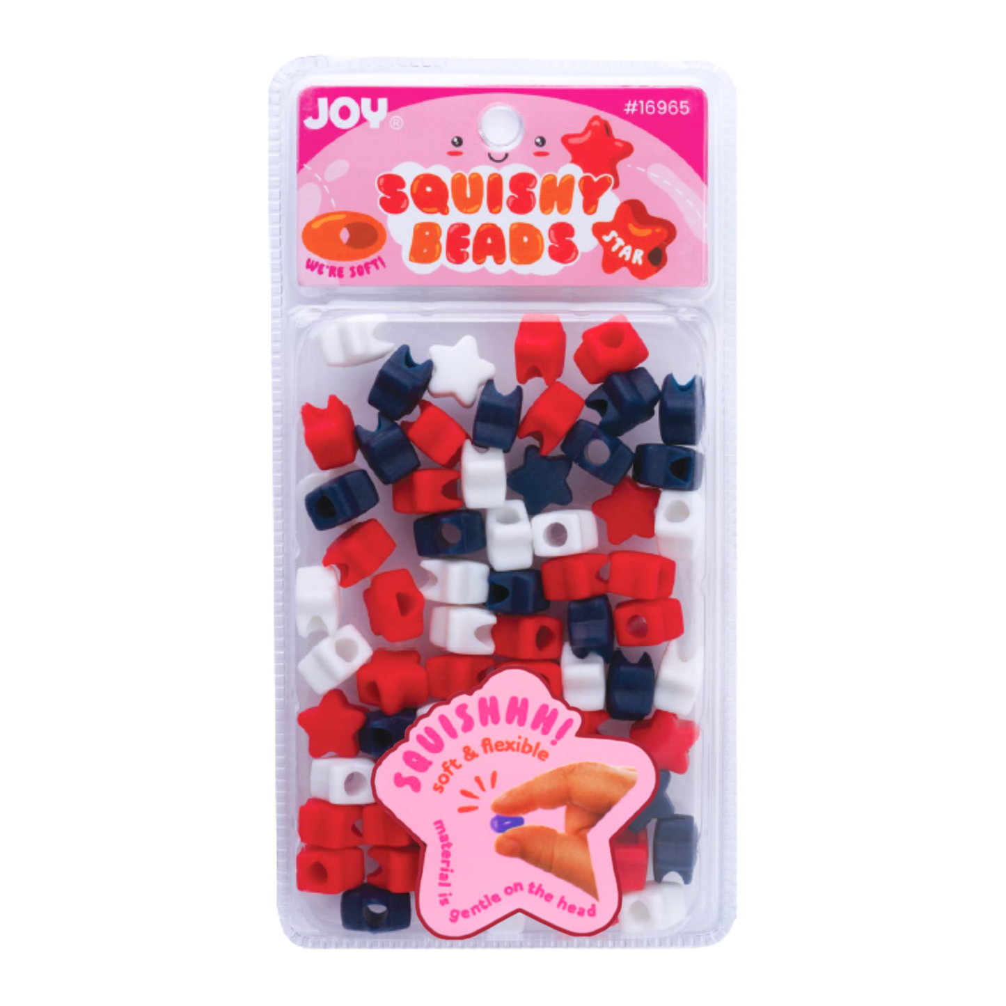 60-piece pack of red, white, and blue star-shaped soft flexible squishy beads for braids and locs hair accessories