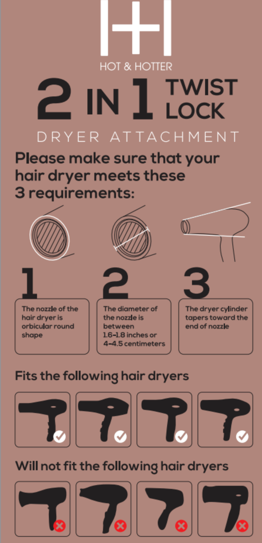 2 in 1 Twist & Lock Concentrator Pik Hair Dryer Attachment Hair Dyer Accessory Hot & Hotter