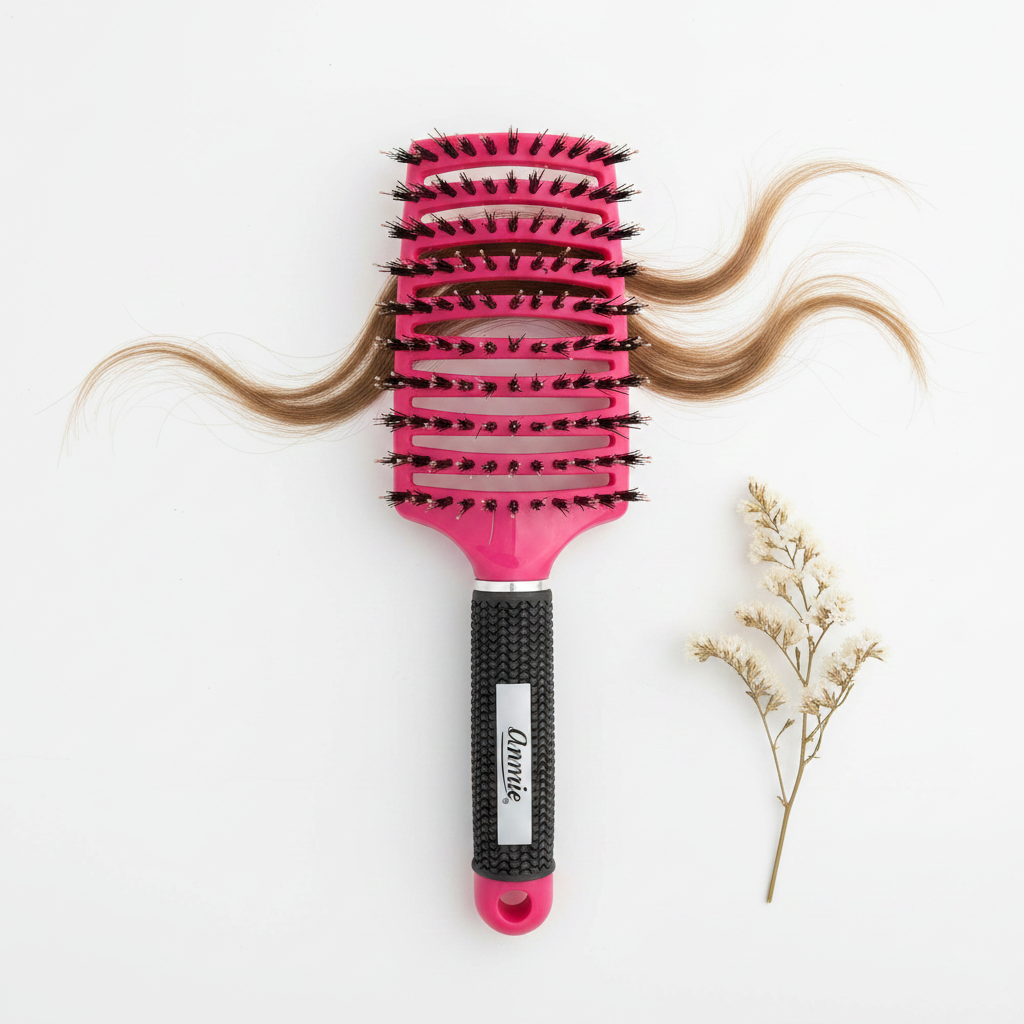 Annie Curved Vent Brush with 100% Boar Bristles, 1 Count, Magenta
