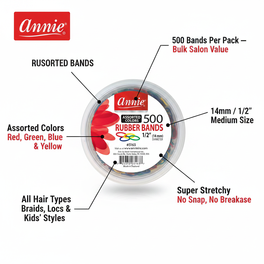 Annie Hair Rubber Bands 14mm, 500 Count, Assorted Colors