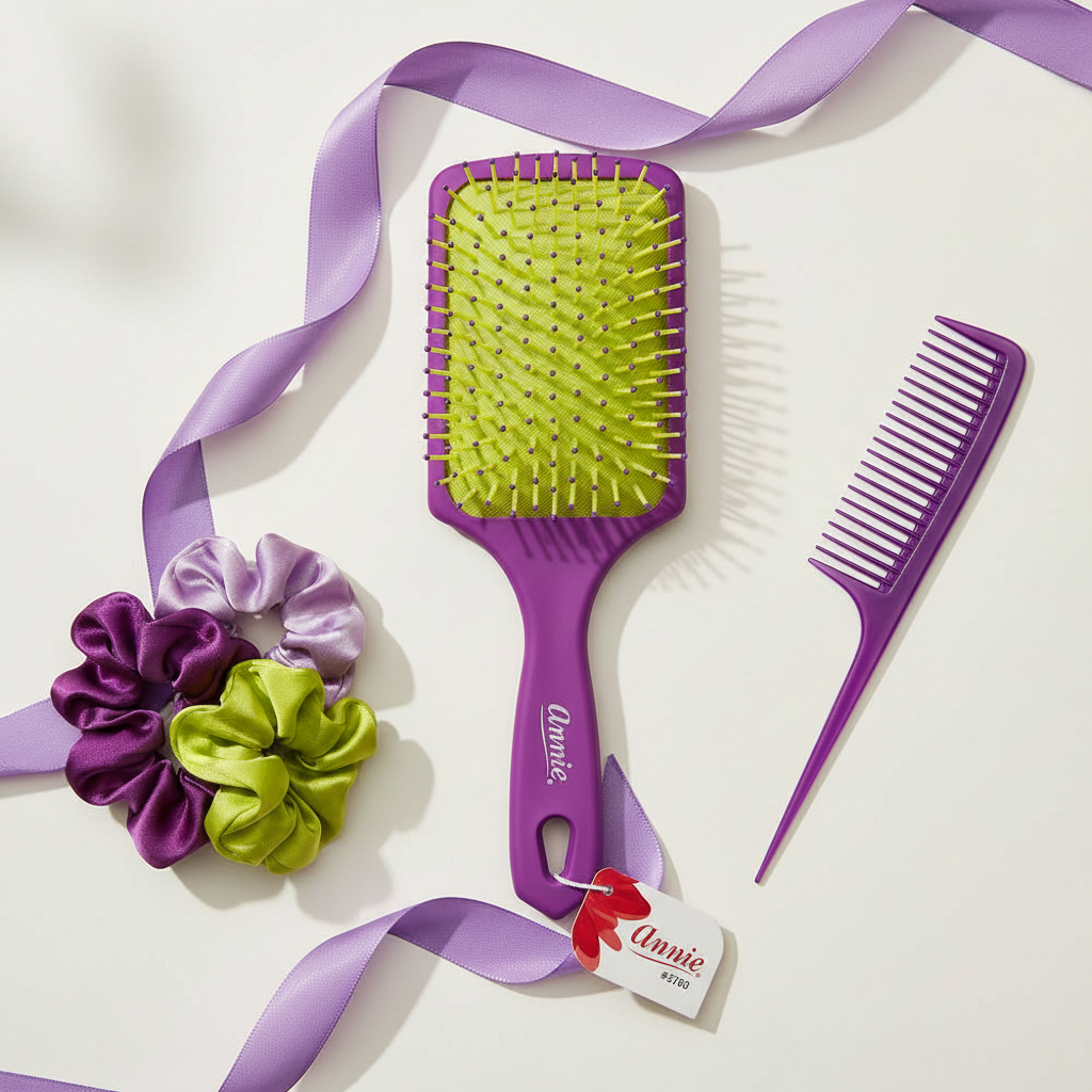 Annie Cushion Paddle Brush Nylon Bristle, 1 Count, Purple