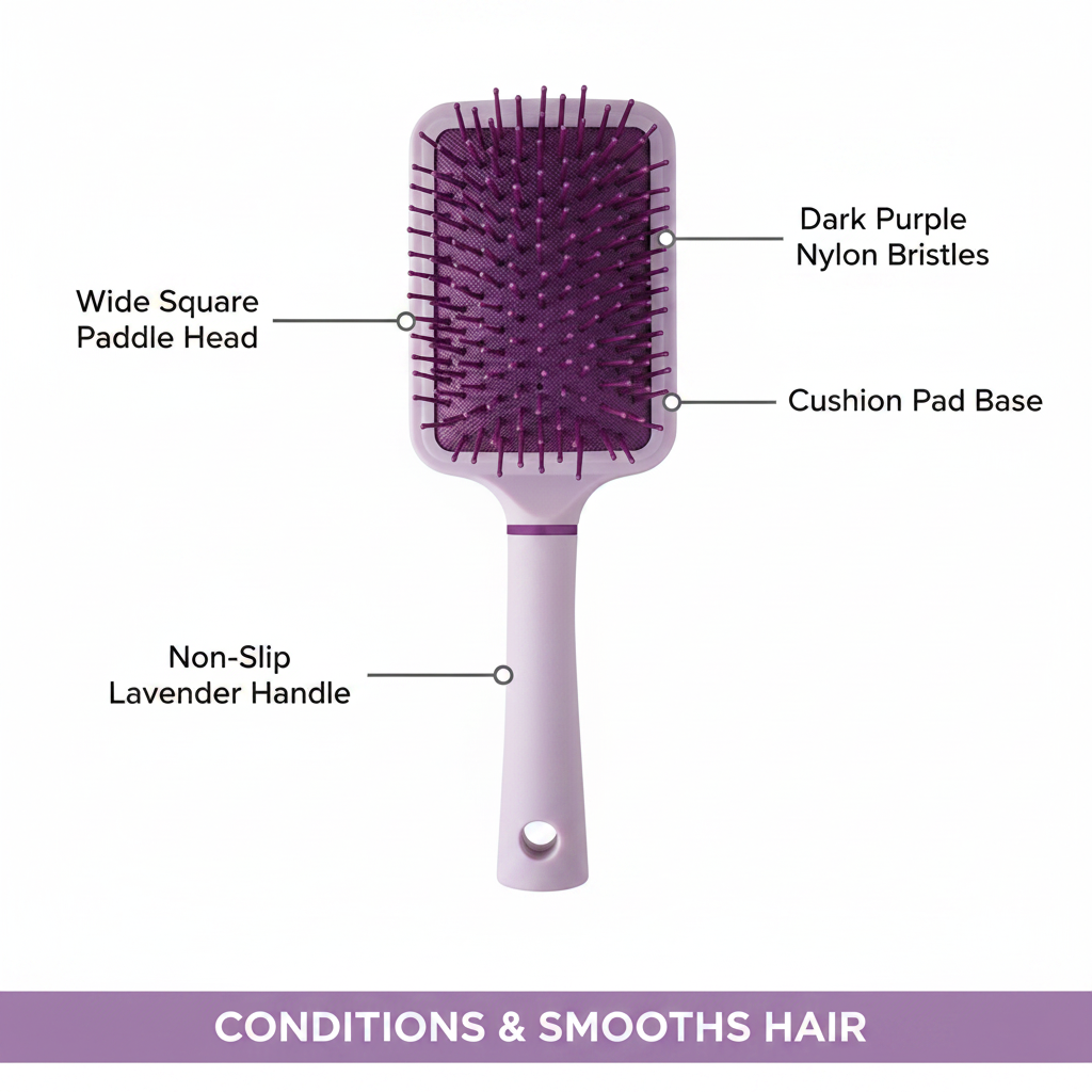 Annie Cushion Paddle Nylon Bristle Brush, 1 Count, Violet