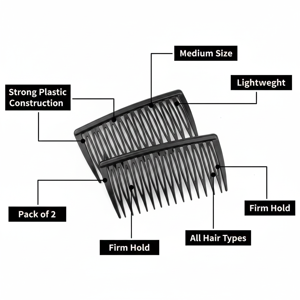 Annie Side Combs Medium, 2 Count, Black