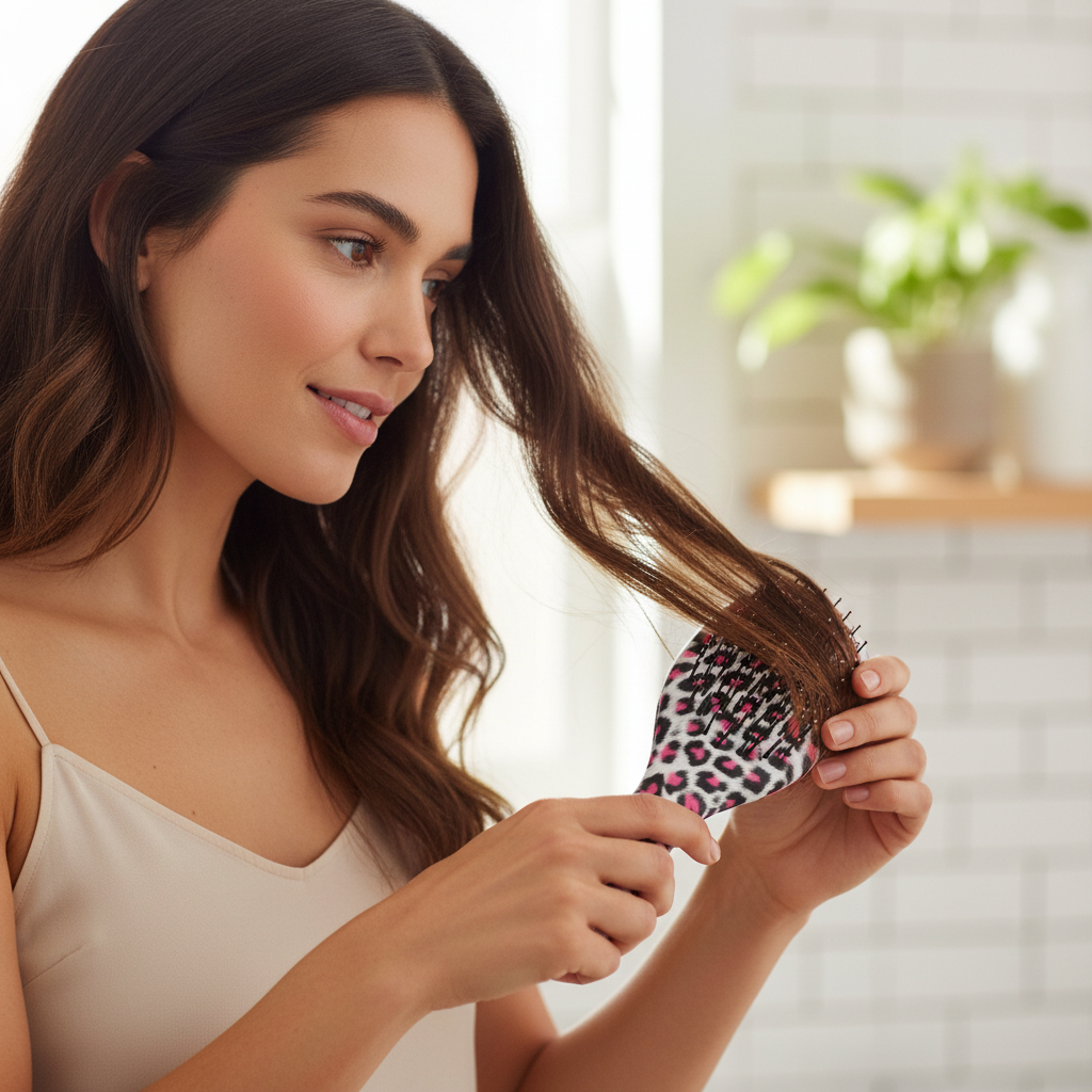 Annie Curved Handled Grip Detangler Brush, 1 Count, Cheetah