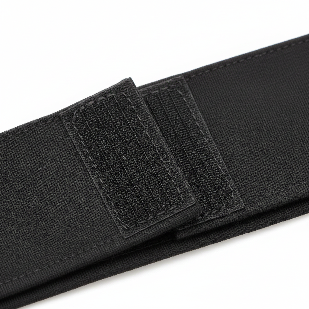 Close-up of a black synthetic spandex hair band featuring a strong hook-and-loop fastener for secure, comfortable hold on textured hair styles.