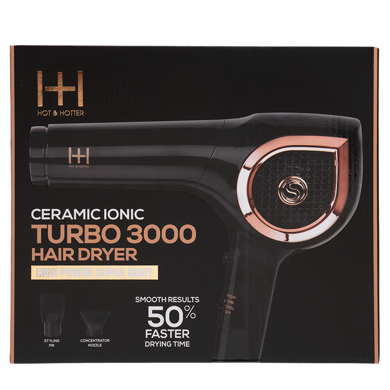 Hot & Hotter Ceramic Ionic Turbo 3000 Hair Dryer Hair Dryer Hot & Hotter