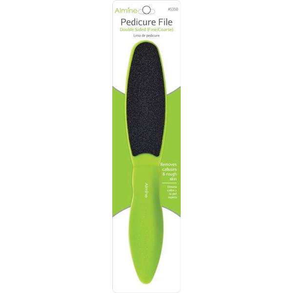 Almine 2 Sided Pedicure File Asst Color with dual sides for smoothing rough skin and removing calluses and hard skin.