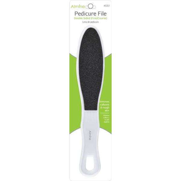 Almine 2 Sided Pedicure File Fine Coarse with durable handle removes calluses for smooth feet in assorted colors